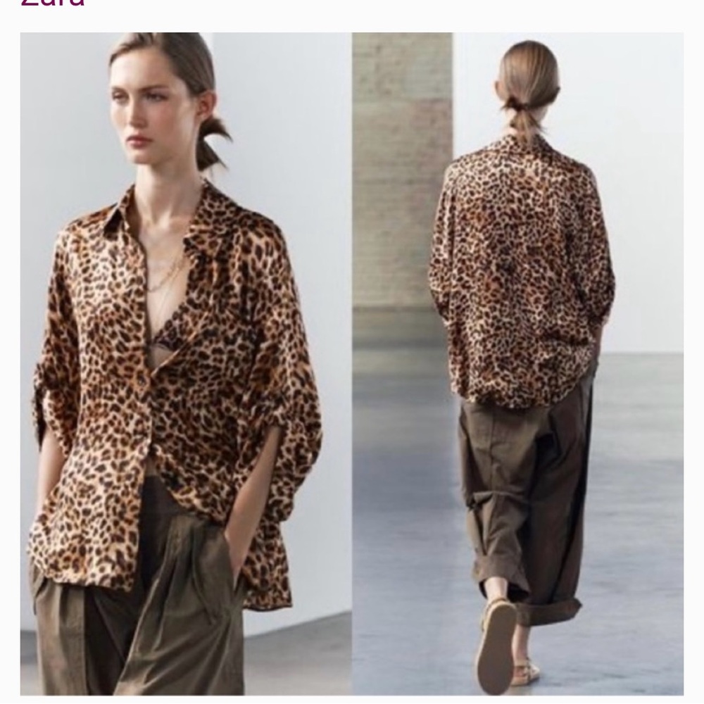 Zara ZW COLLECTION ANIMAL PRINT SHIRT. Size M